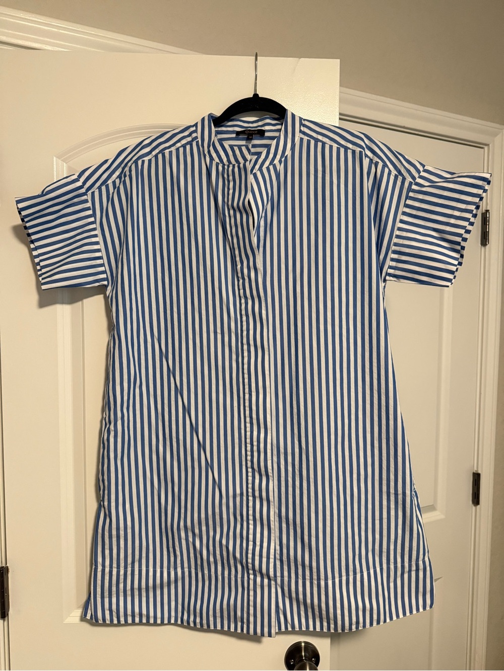 Quince Blue & White Vertical Stripe Button-Down Shirt Dress